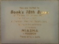 Ticket for a Miasma gig. Thought to be to mark Tim Bradbury's 18th birthday but seems to be 1982, which would be near his 17th birthday; possibly to circumvent licensing laws.